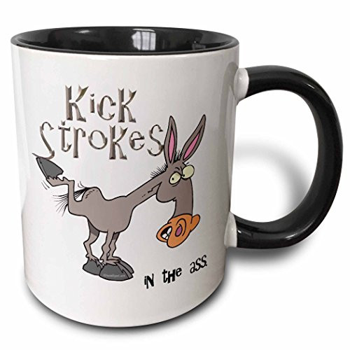 3dRose mug_115650_4 "Kick Strokes In The Ass Awareness Ribbon Cause Design" Two Tone Mug, 11 oz, Black/White