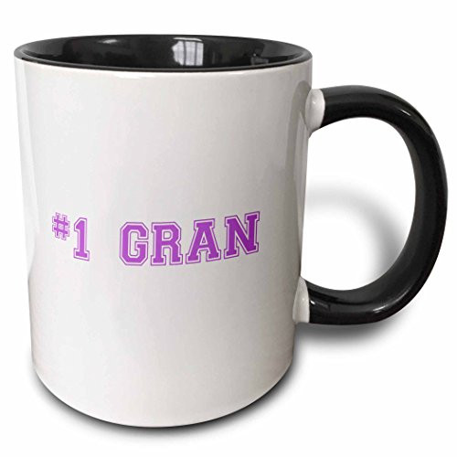 3dRose (mug_151609_4) #1 Gran - Number One Grandmother for worlds greatest and best grans - purple text gifts for grandmas - Two Tone Black Mug, 11oz