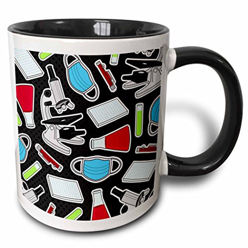 3dRose mug_181865_4 Cute Laboratory Pattern Black - Two Tone Black Mug, 11oz