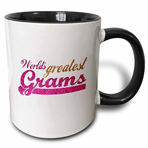 3dRose (mug_151303_4) Worlds Greatest Grams - Best Grandmother in the world - Grandma gifts - pink and gold text - Two Tone Black Mug, 11oz