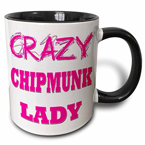 3dRose mug_174982_4 Crazy Chipmunk Lady - Two Tone Black Mug, 11oz