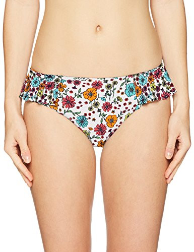 Anne Cole Womens Side Flounce Floral Bikini Swim Bottom_ White_ Medium