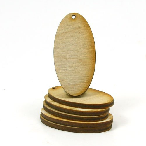 Mylittlewoodshop Pkg of 50 _ Oval _ 2 inches Tall by 1 inch Wide with 1 2mm Hole and 18 inch Thick Unfinished Wood  LC_OVALH1_50