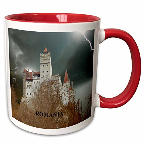 3dRose mug_80814_5 Dracula Castle in Romania Ceramic, 11 oz, Red/White
