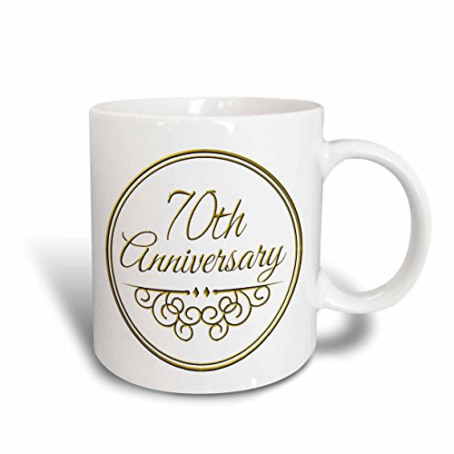 3dRose (mug_154512_5) 70th Anniversary gift - gold text for celebrating wedding anniversaries - 70 years married together - Two Tone Red Mug, 11oz