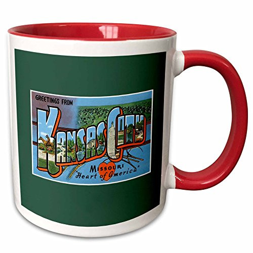 3dRose mug_170246_5 Greetings from Kansas City Missouri Heart of America Scenic Postcard Ceramic, 11 oz, Red/White