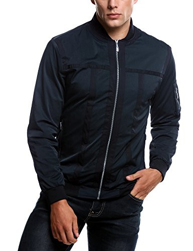 COOFANDY Mens Slim Fit Lightweight Contrast Softshell Flight Bomber Jacket Coat Navy