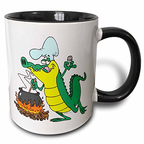 3dRose (mug_104022_4) Funny Chef Cooking Gator Alligator Cartoon - Two Tone Black Mug, 11oz