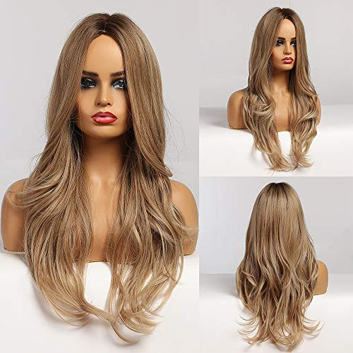 Long Blonde Ombre Synthetic Wigs Natural Wave Wigs for Women Heat Resistant Daily Cosplay Wigs Wavy Hair Wig