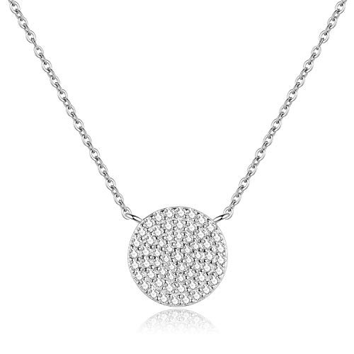 Spoil Cupid Rhodium Plated 925 Sterling Silver Cubic Zirconia Disc Necklace With Circle Pendant 12mm Diameter_ 18 Inch