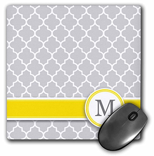 3drose Your Personal Name Initial Letter M - Monogrammed Grey Quatrefoil Pattern - Personalized Yellow Gray - Mouse Pad