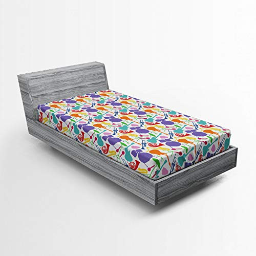 Ambesonne Music Fitted Sheet_ Colorful Instruments Bass Guitar Rock Microphone Trumpet Saxophone Jazz Party Theme_ Soft Decorative Fabric Bedding All_ Ambesonne Music Fitted Sheet_ Colorful Instruments Bass Guitar Rock Microphone Trumpet Saxophone Jazz Party Theme_ Soft Decorative Fabric Bedding All_