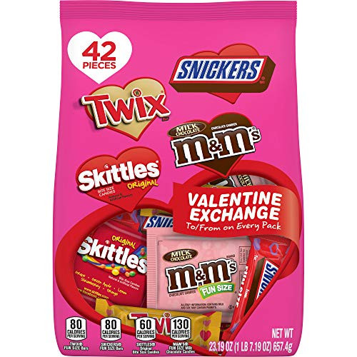 Mars M and MS_ SNICKERS_ TWIX  and  SKITTLES Valentines Day Chocolate Candy Exchange Variety Bag_ 23_19_Ounce 42_Pieces