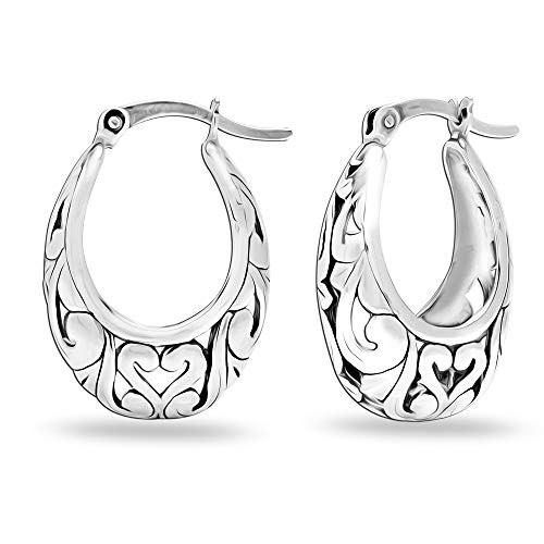 LeCalla Sterling Silver Jewelry Filigree Hoop Earring for Women LeCalla Sterling Silver Jewelry Filigree Hoop Earring for Women