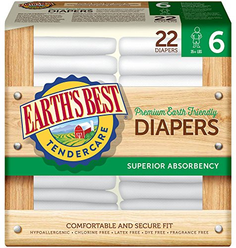 Earths Best TenderCare Chlorine_Free Disposable Baby Diapers_  35 plus  lbs _ Size 6  22 Count