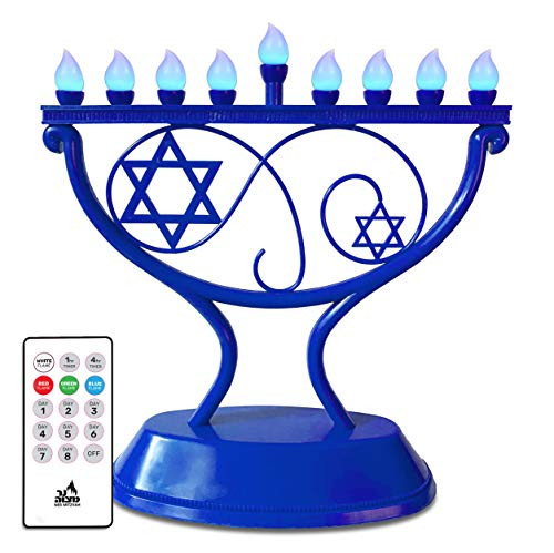 Ner Mitzvah LED Electric Hanukkah Menorah _ Color Changing LED Traditional Whimsical Chanukah Menorah with Remote _ Battery or USB Powered _ Included