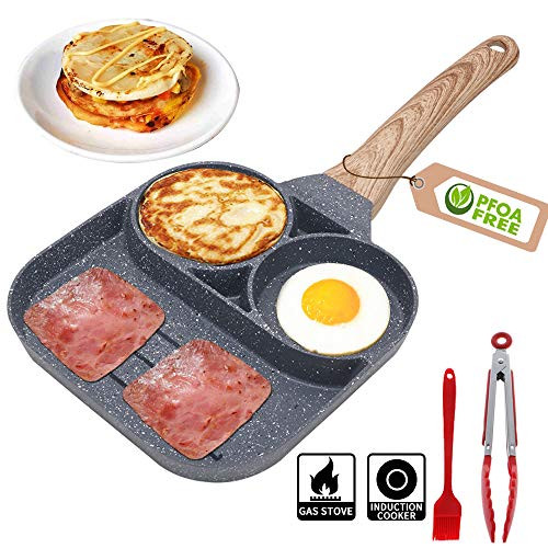 Nonstick Egg Frying Pan _ 3 Section Square Grill Pan Divided Frying Pan for Breakfast_Burgers and Bacon_Suitable for Gas Stove and Induction Cooker_Safe Nonstick Egg Frying Pan _ 3 Section Square Grill Pan Divided Frying Pan for Breakfast_Burgers and Bacon_Suitable for Gas Stove and Induction Cooker_Safe