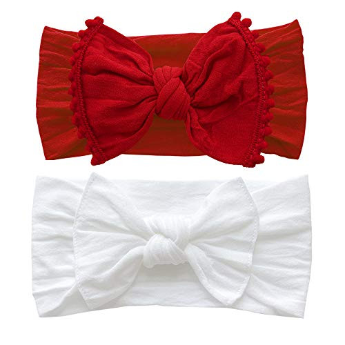 Baby Bling Bows 2 Pack _ Girls Trimmed Classic Knot Headbands White Cherry Red