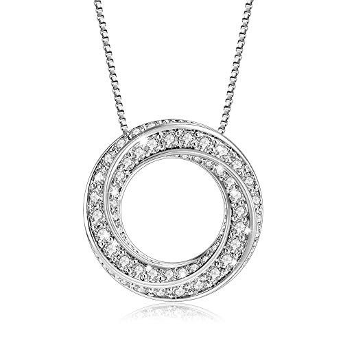 ZRU Round Pendant Necklace with 51 Cubic Zirconias 18K White Gold Plated Jewelry Circle Necklaces for Women