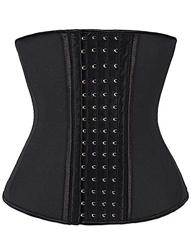 Latex Steel Boned Corset Waist Trainer Cincher Tummy Shaper for Workout XL_ Black_4 Row Hooks