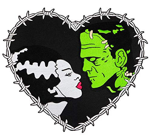 Universal Monsters Frankenstein  and  Bride Heart Embroidered Iron On Back Patch