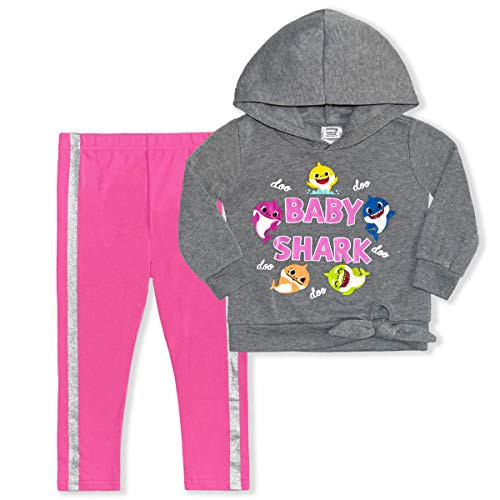 Nickelodeon Girls 2_Piece Baby Shark Pullover Bow Hoodie and Legging Set_ GreyPink_ Size 4T