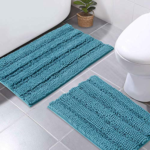 NICETOWN Bathroom Rugs Slip_Resistant Absorbent Soft and Fluffy Thick Striped Bath Mats Non Slip Microfiber Dry Fast Bath Mats for Kids Pets Baby Nurs