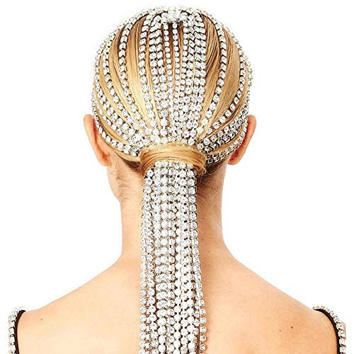 STONEFANS Hair Chain Jewelry for Women Silver Rhinestones Crystal Headpiece Bridal Long Tassel Wedding Rhinestone Head Chain Flapper Headwear Accessor STONEFANS Hair Chain Jewelry for Women Silver Rhinestones Crystal Headpiece Bridal Long Tassel Wedding Rhinestone Head Chain Flapper Headwear Accessor