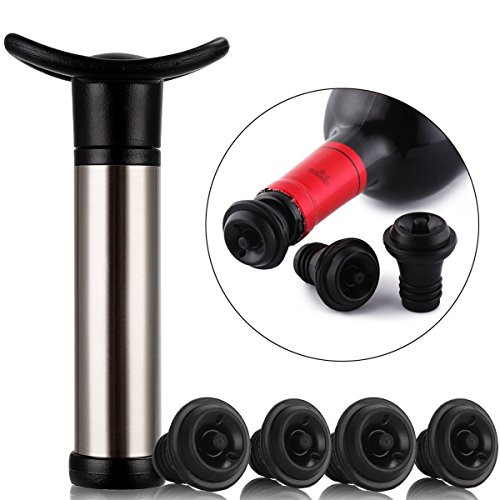 Wine Saver Preserver Vacuum Pump with 4 Wine Bottle Reusuable Stoppers