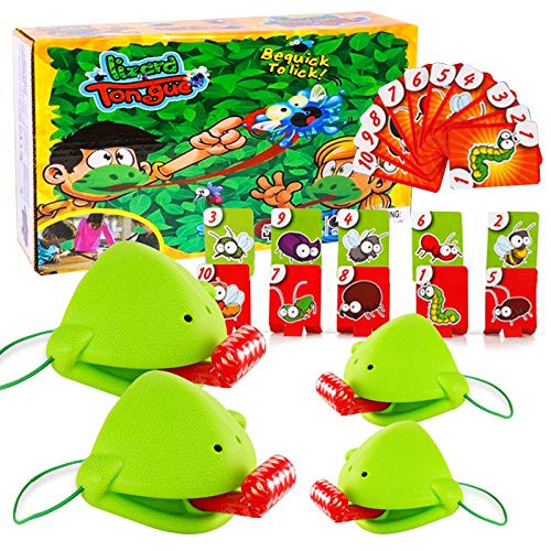 4PCS Tongue Game Tongue Catch Bugs Game_Joint Take Card_Eat Pest Car_Greedy Chameleon Sticking Tongue Out Funny Desktop Toy Board Games Frog Card Toys