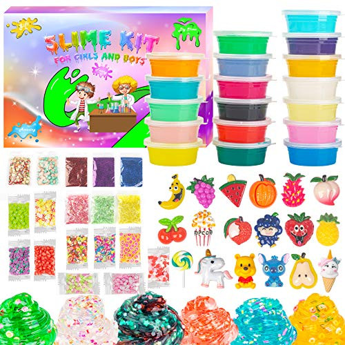 DIY Slime Kit Toy for Girls Boys_ Slime Making Kit for Kids Ages 5_12_ Soft and Non_Stick Slime Supplies Include 18 Crystal Clear Slime_ Slime Charms_