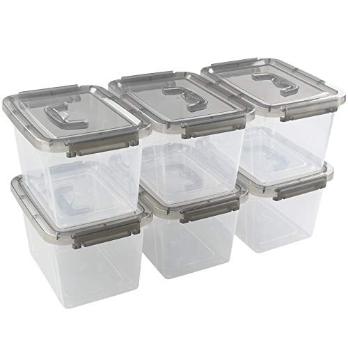Rinboat Plastic Small Storage Boxes with Lids and Handles_ Clear and Transparent Grey_ 6 Packs
