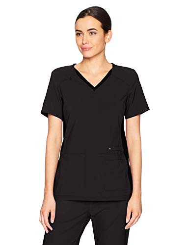 CHEROKEE Womens Iflex V_Neck Knit Panel Top_ Black_ X_Large