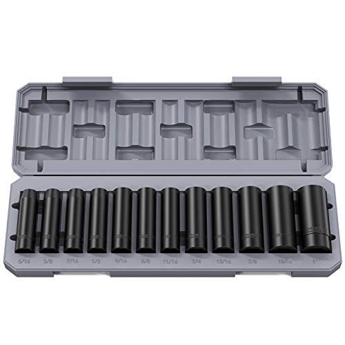 Papasbox 12 6_Point Impact Socket Set 12pcs_ Standard SAE Drive Deep Cr_V Steel Impact Socket 516_1 inch Drive Impact Socket Set
