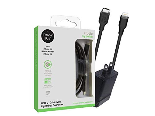 Belkin Boost Studio 3_0 Charge 5ft USB_C to Lightning Cable Fast with 18w C Adapter Charging iPhone USB_C Cable for iPhone 12_11_11 Pro Max_ XS_ XS Ma