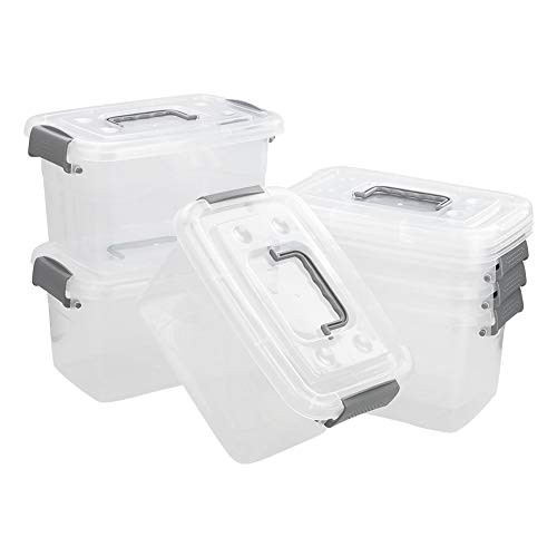 Obston Stackable Clear Plastic Storage Containers_ Bins for Storage with Lids 5 L_ Set of 6  Grey