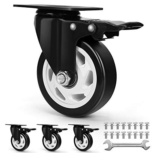 Workbench Casters  Heavy Duty Casters Set of 4 with Brake  4_inch Swivel Casters for Furniture Pieces  Noiseless Industrial Casters with Polyuretha