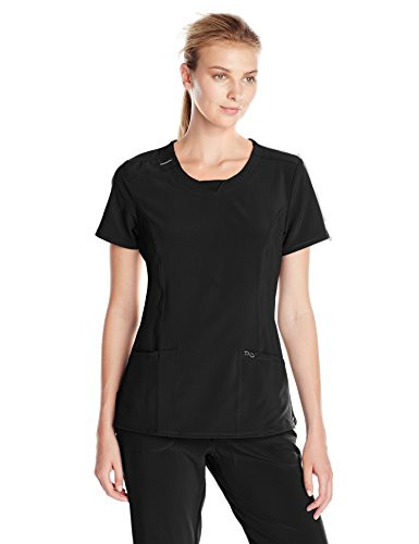 CHEROKEE Womens Infinity Crew Neck Scrubs Top_ Black_ XX_Small