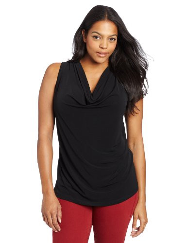 Calvin Klein Womens Plus_Size Solid Cowl Neck_ Black_ 1X