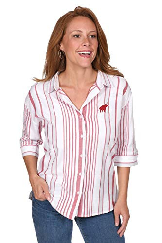 UG Apparel NCAA Alabama Crimson Tide Striped Button_Up_ CrimsonWhite_ X_Large
