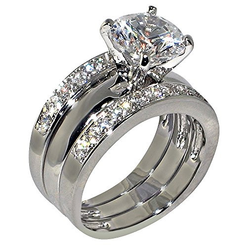 3_47 Ct_ Round Cubic Zirconia Cz Solitaire Bridal Engagement Wedding 3 Piece Ring Set _ Size 9