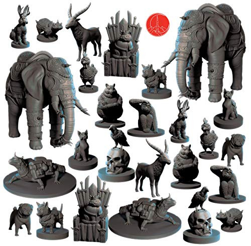 26 Animal Miniatures for DND 28mm  Unpainted Tabletop Minis for Dungeons and Dragons Fantasy Games  Animal Companion Figures for D and D  Campaign Sett