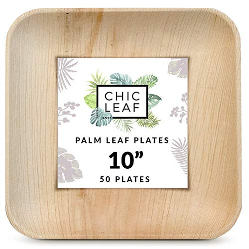 Chic Leaf Palm Leaf Plates Disposable Bamboo Plates Like 10 Inch Square Party Pack  50 Pc  Compostable and Biodegradable _ Better than Plastic and Pap