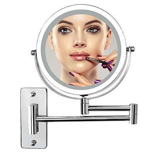 Servineart 1X and 5X Magnifying Double Sided Vanity Makeup Mirror with Light and Touch Dimmer_ 7 inch_ Wall Mount_ Round_ Chrome Servineart 1X and 5X Magnifying Double Sided Vanity Makeup Mirror with Light and Touch Dimmer_ 7 inch_ Wall Mount_ Round_ Chrome