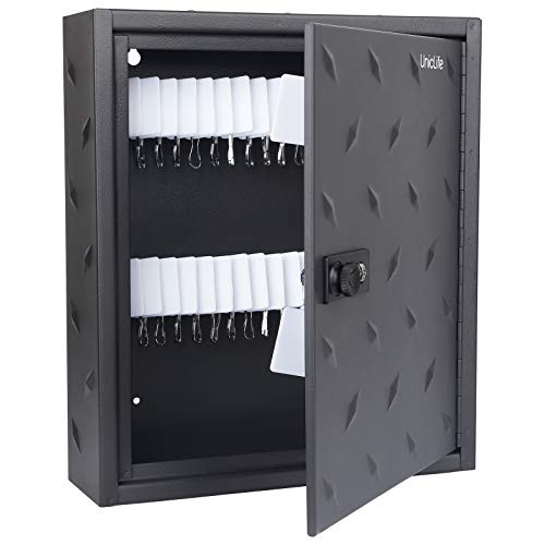 Uniclife 60 Keys Slotted Diamond Key Cabinet Steel Security Safe Lock Box with Combination Lock_ Black