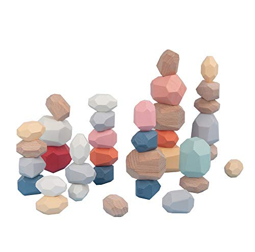 TACY Kids Stacking Games Rainbow Wood Rocks Toy Arts Balancing Blocks Set Early Education Building Creative Colored Wooden Stones Stacking Toys 36 Pc TACY Kids Stacking Games Rainbow Wood Rocks Toy Arts Balancing Blocks Set Early Education Building Creative Colored Wooden Stones Stacking Toys 36 Pc