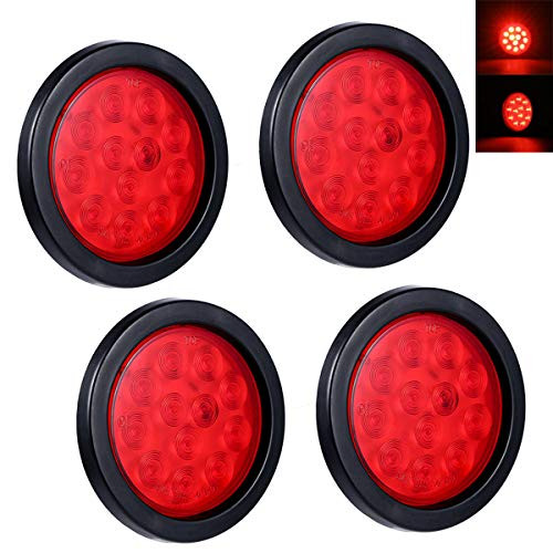 4PCS 4inch Round Red LED Trailer Tail Lights Grommet Plug Included Stop Turn Signal Lights for Truck Trailer RV Boat Bus Waterproof