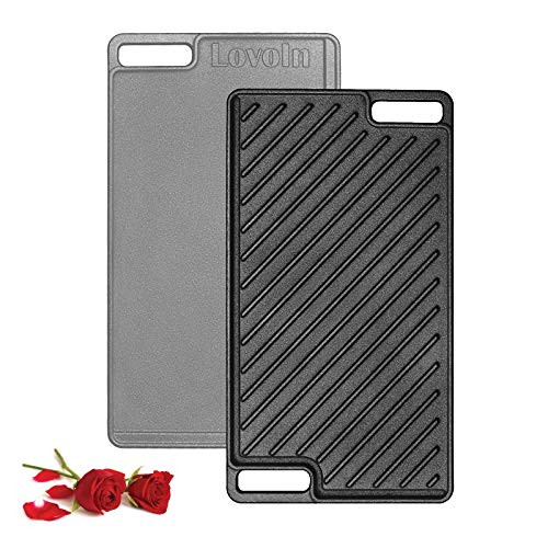 LovoIn 1_Piece Cast Iron Griddle Plate  Reversible Square Cast Iron Grill Pan  Double Sided Used on Open Fire  and  in Oven  Non _Coating Pre_Seasoned