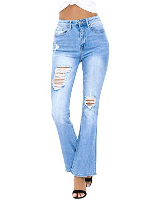 Resfeber Womens Ripped Bootcut Jeans Distressed Flare Jeans Stretch Bell Bottom Jeans with Holes
