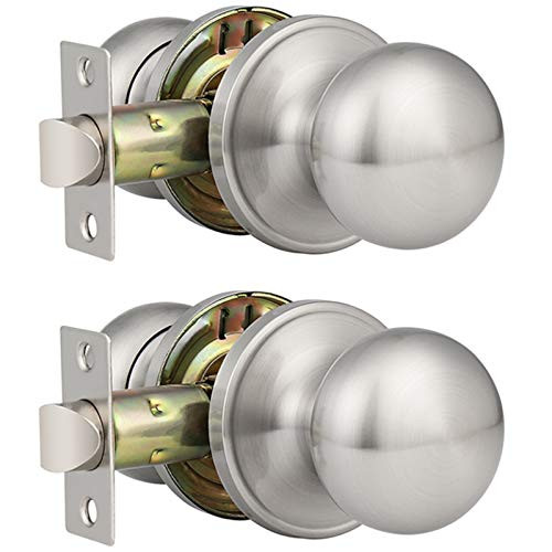 GOBEKOR 2 Pack Passage Door Knobs Brushed Nickel Keyless Interior Door Knob with Lock Closet Door Knobs Stainless Steel Passage Round Knob